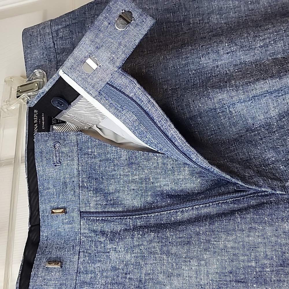 Banana Republic Mens Linen Blend Classic Fit  Blue White Trousers  Size 35 30 - Picture 3 of 11